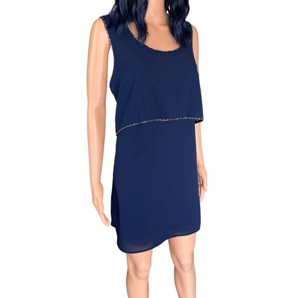 Charming Charlie Navy Blue Beaded Trim Cocktail Mini Sheath Dress Size Large NWT - Picture 4 of 7